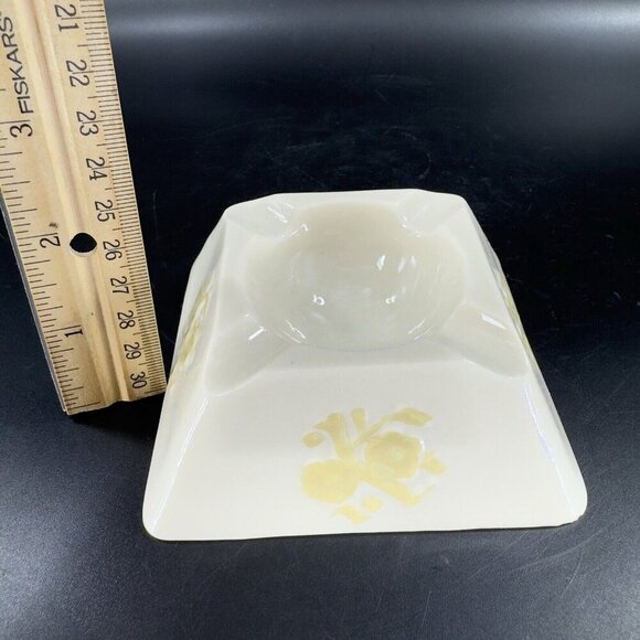 Vintage Belleek Ivory Porcelain Squared Raised Ashtray Dish Yellow Luster VTG - Picture 6 of 16